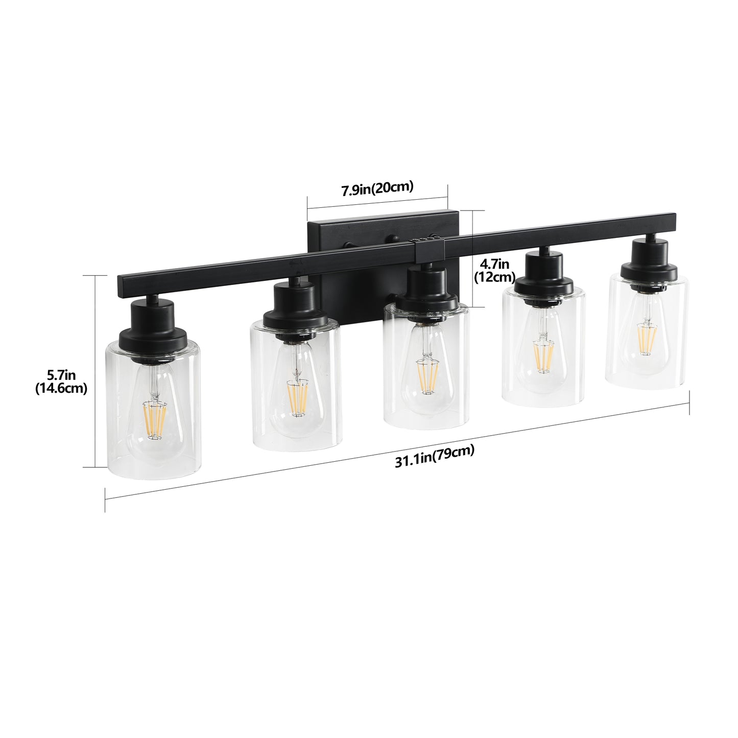 31" 5-Light Black Industrial Vanity Wall Light - view 8