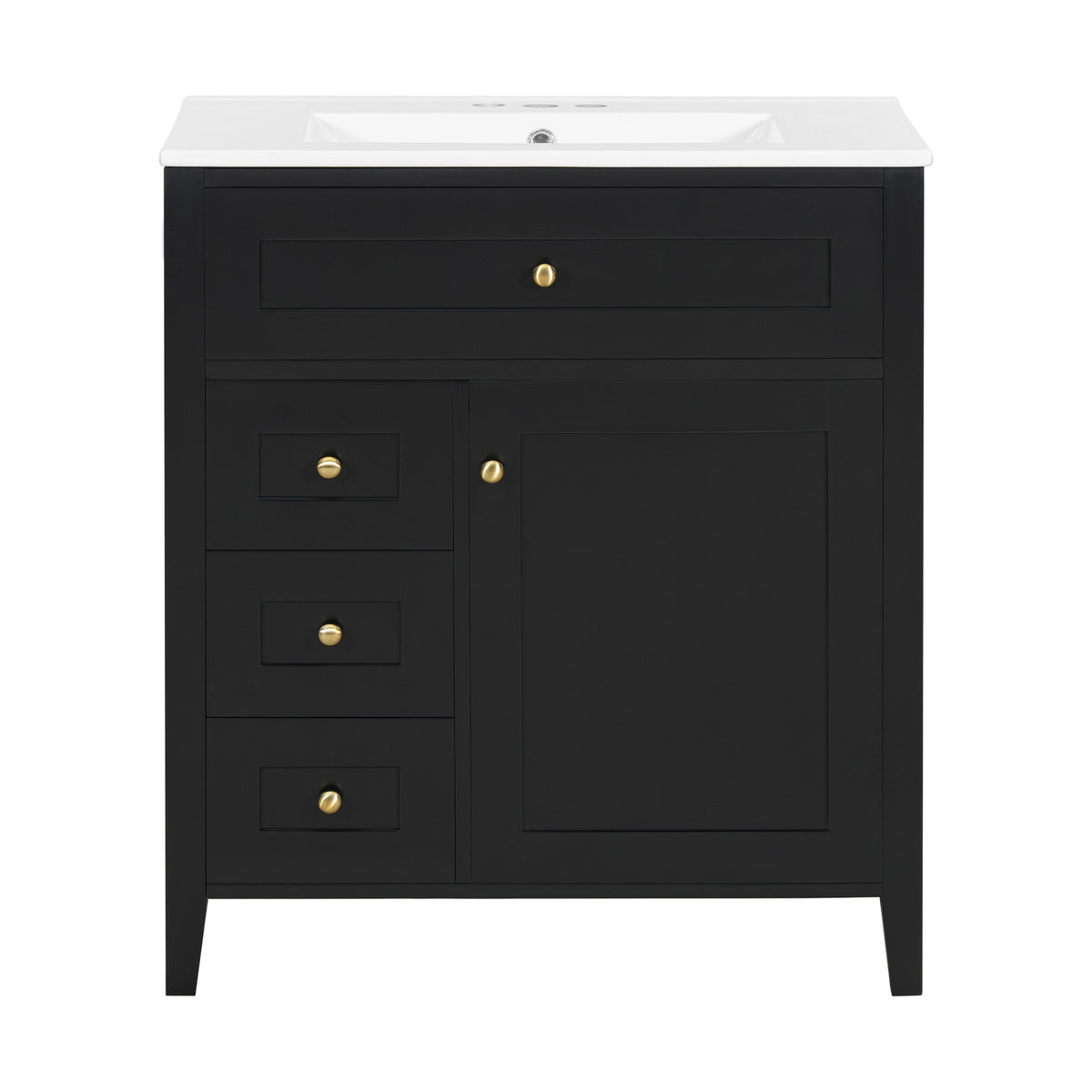 30" Black Bathroom Vanity with Sink and Door Storage Rack