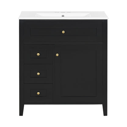 30" Black Bathroom Vanity with Sink and Door Storage Rack