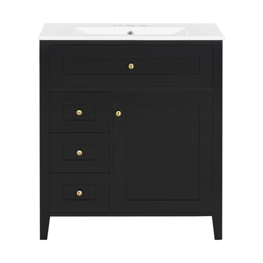 30" Black Bathroom Vanity with Sink and Door Storage Rack