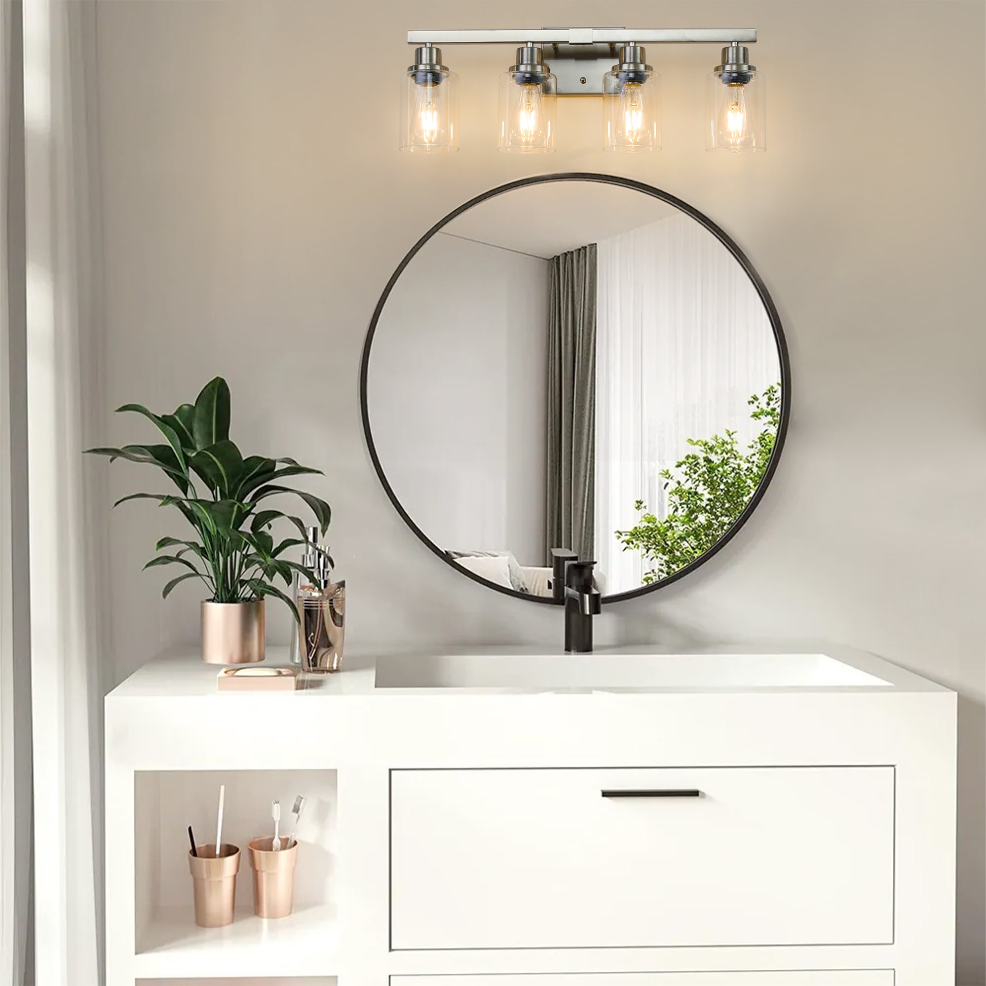 24" 4-Light Brushed Nickel Vanity Light with Clear Glass - view 2
