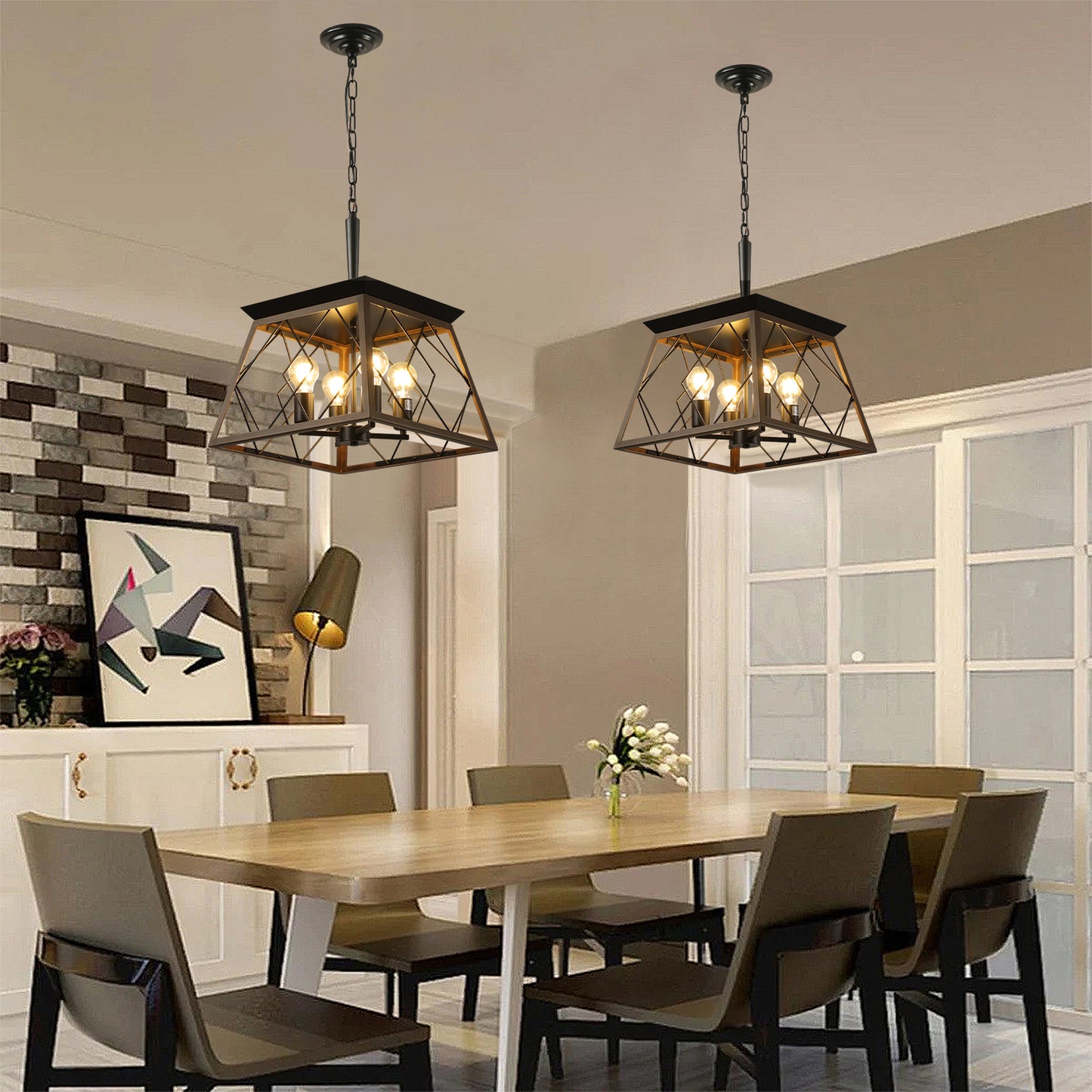 16" 4-Light Walnut Industrial Caged Chandelier - view 4