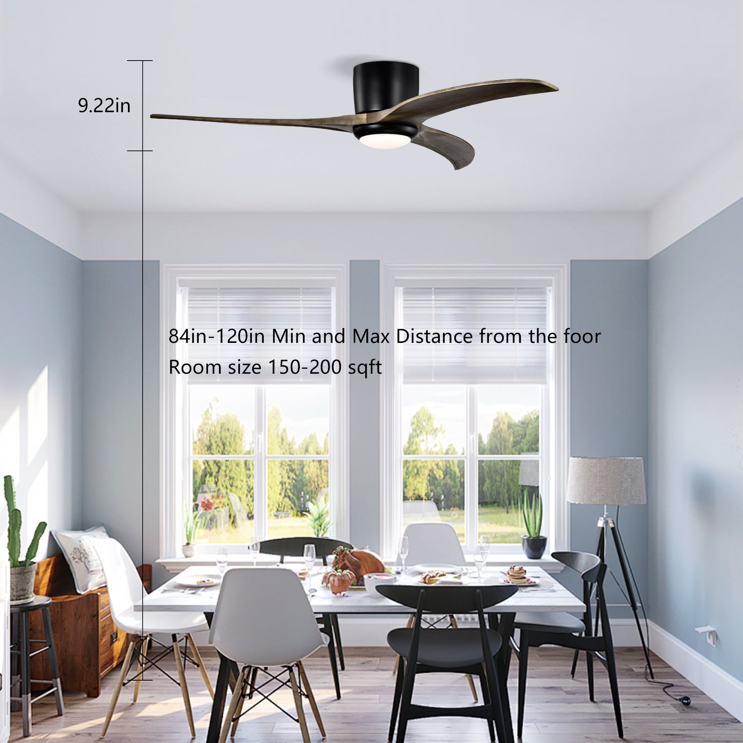 52" Matte Black Flush Mount Wood Ceiling Fan with Remote - view 8