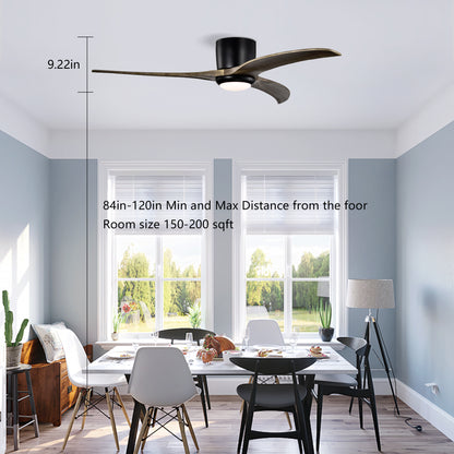 52" Matte Black Flush Mount Wood Ceiling Fan with Remote - view 8