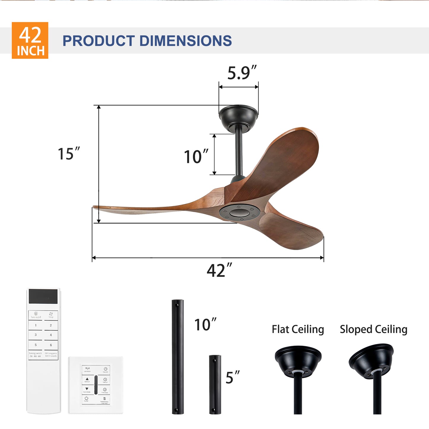 42" Matte Black Solid Wood Ceiling Fan with Remote - view 10