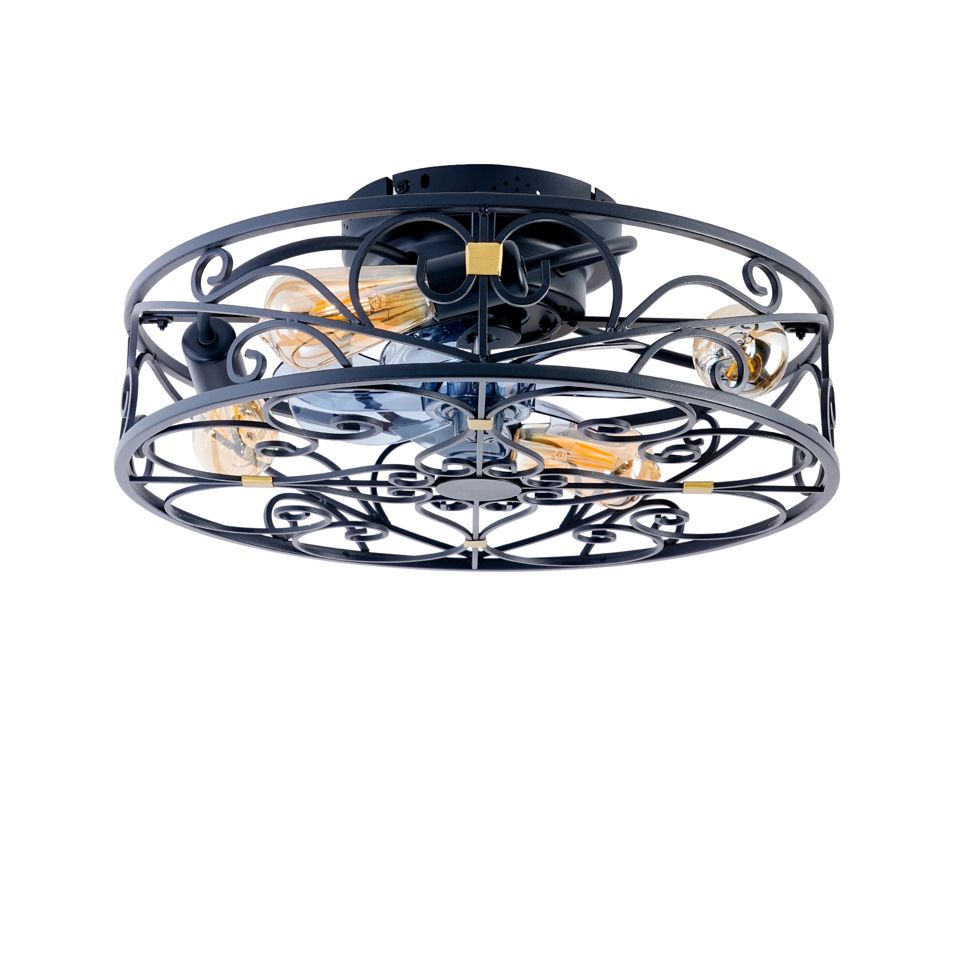 20" Matte Black Flush Mount Caged Ceiling Fan with Remote - view 19