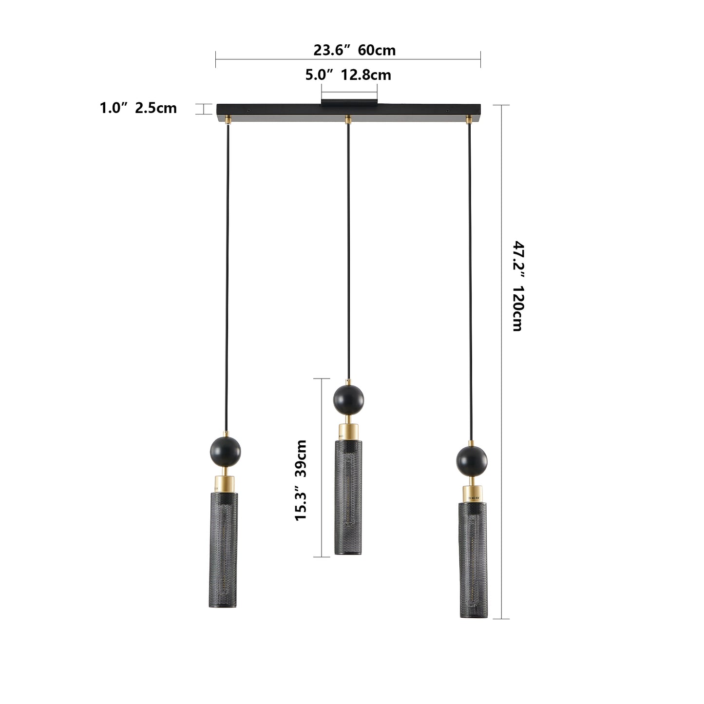 25" 3-Light Black & Gold Chandelier with Mesh Shades - view 7