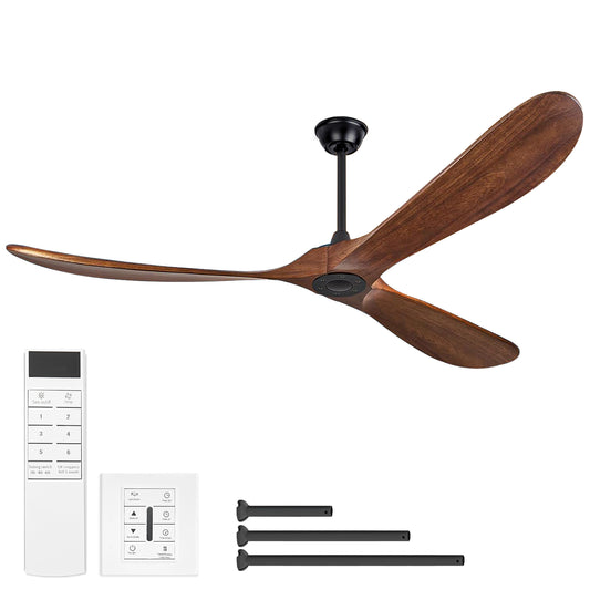 72" Walnut Solid Wood Ceiling Fan with Remote