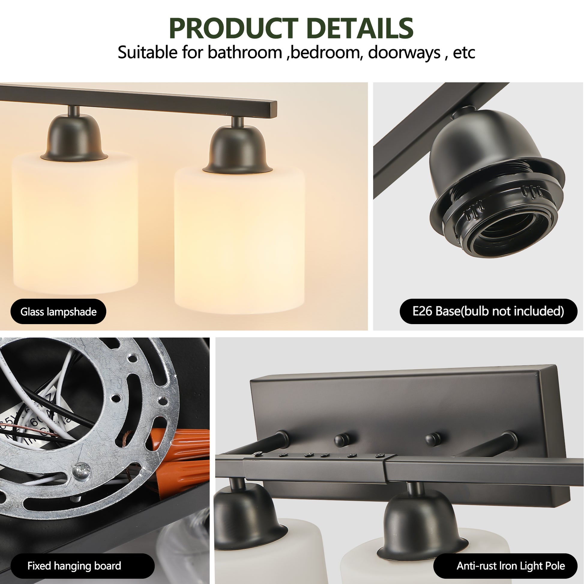 52" 8-Light Matte Black Vanity Light with Frosted Glass - view 5