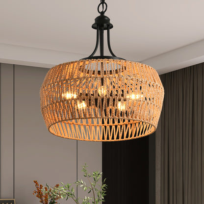 19" Hand-Woven Boho Hemp Rope Pendant Light