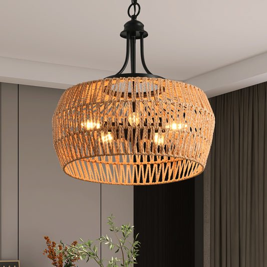 19" Hand-Woven Boho Hemp Rope Pendant Light