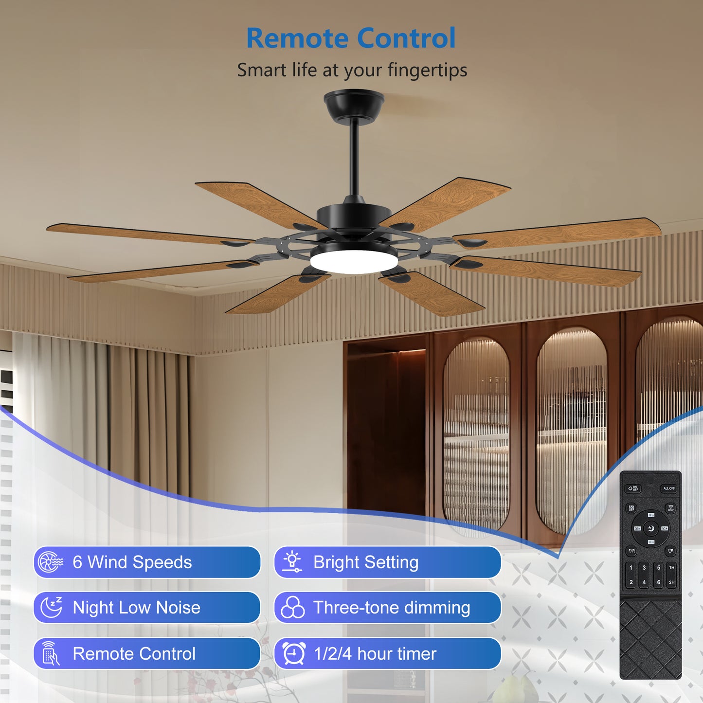 60" Black Windmill Ceiling Fan with Remote - view 2