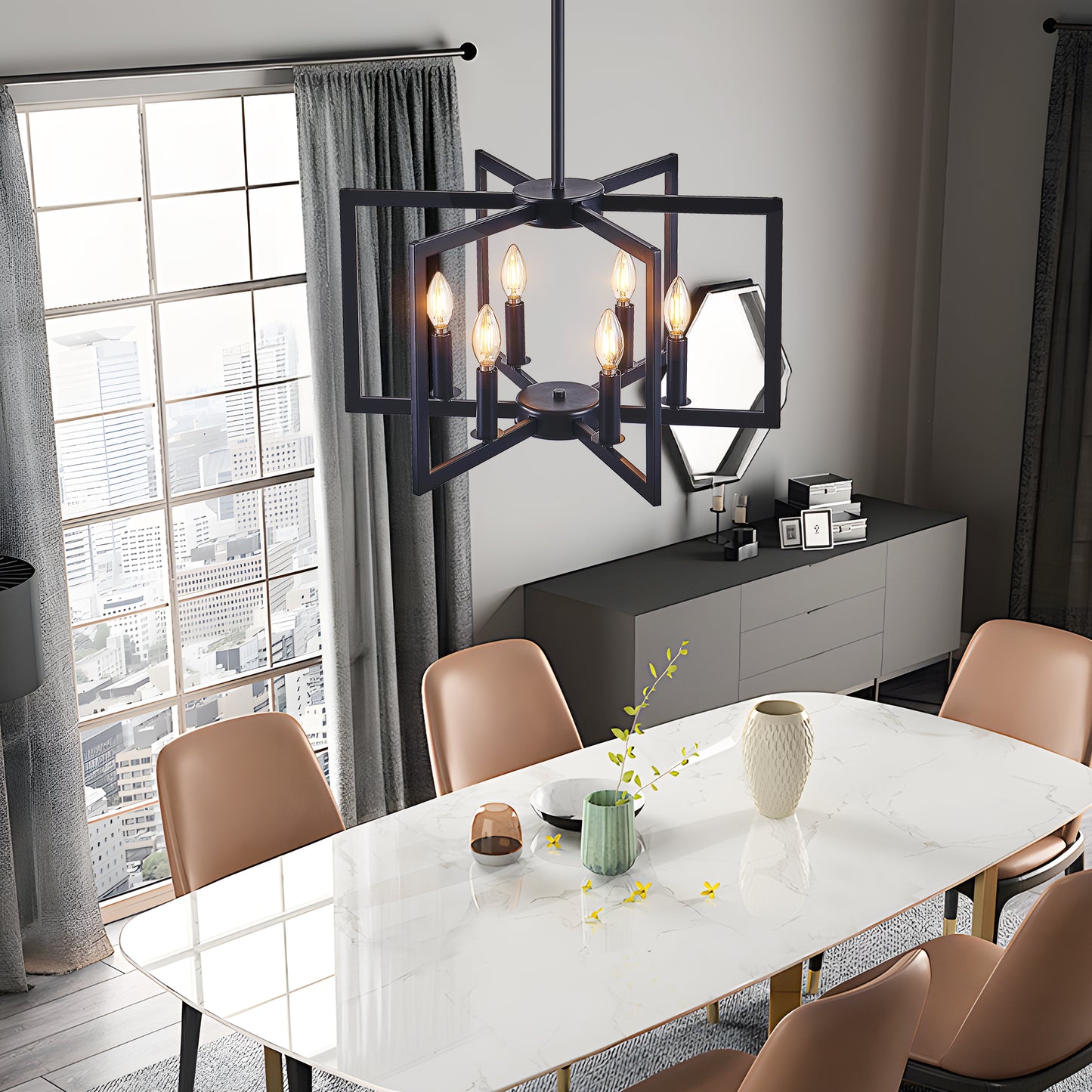 22" 6-Light Black Geometric Chandelier - view 5