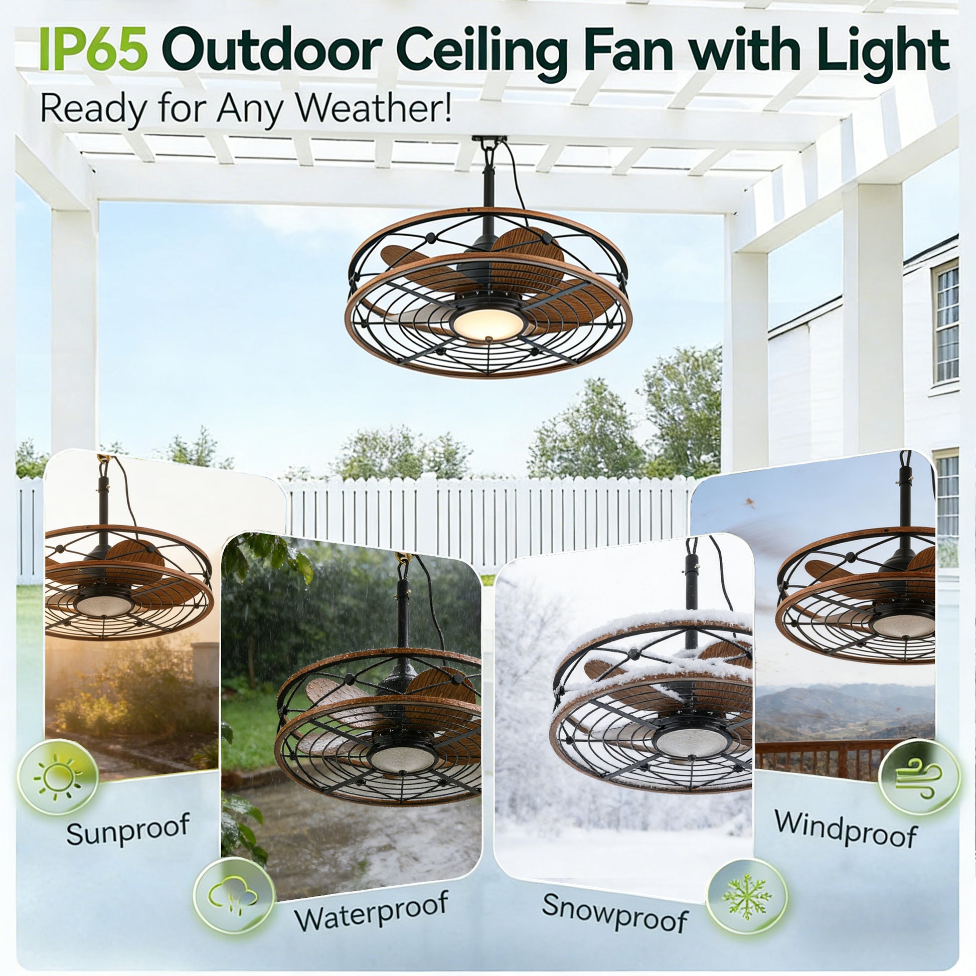 20" Matte Black Outdoor Ceiling Fan with Light and Remote - view 13