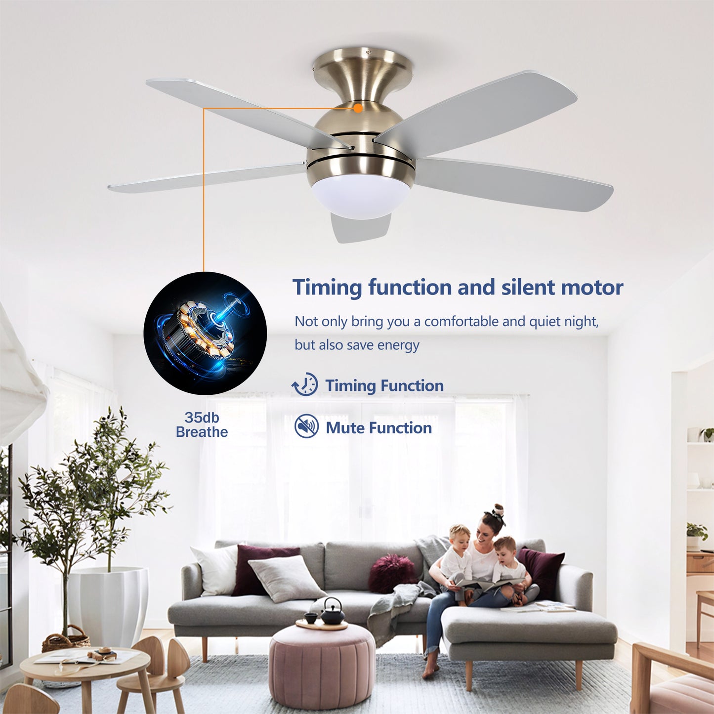 52" Satin Nickel Plywood Blade Ceiling Fan with Remote - view 10