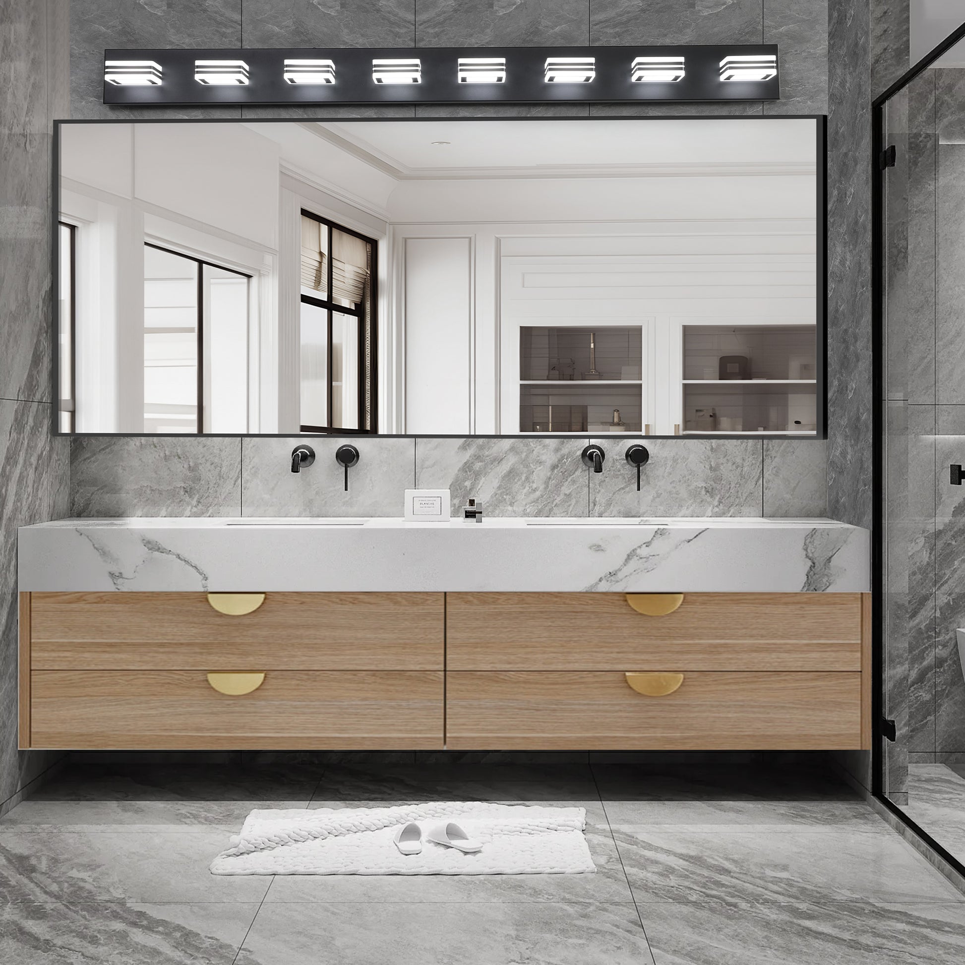 52" 8-Light Black Vanity Light with Dimmable LED