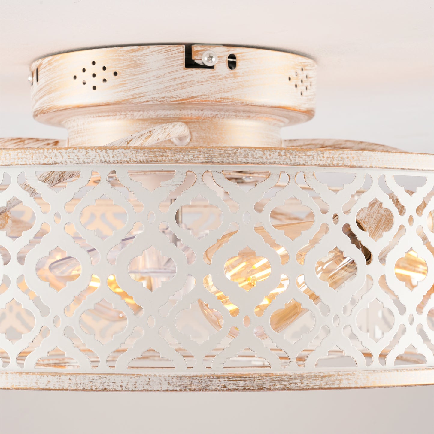 20" Retro White Flower Caged Flush Mount Ceiling Fan - view 19