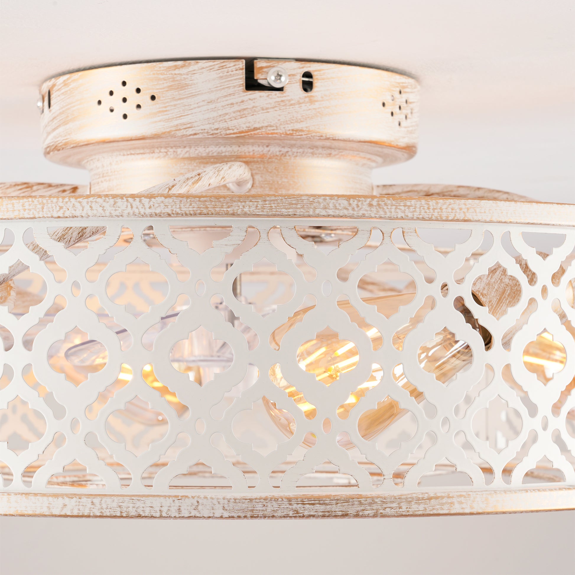 20" Retro White Flower Caged Flush Mount Ceiling Fan - view 19
