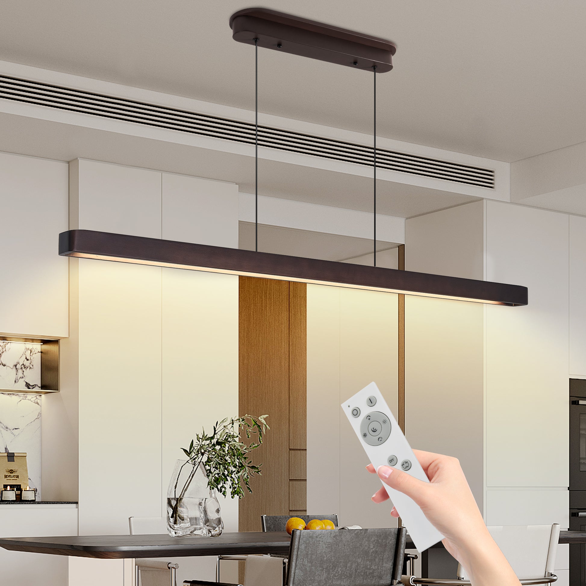 51" Walnut Wood Modern LED Pendant Light - view 2