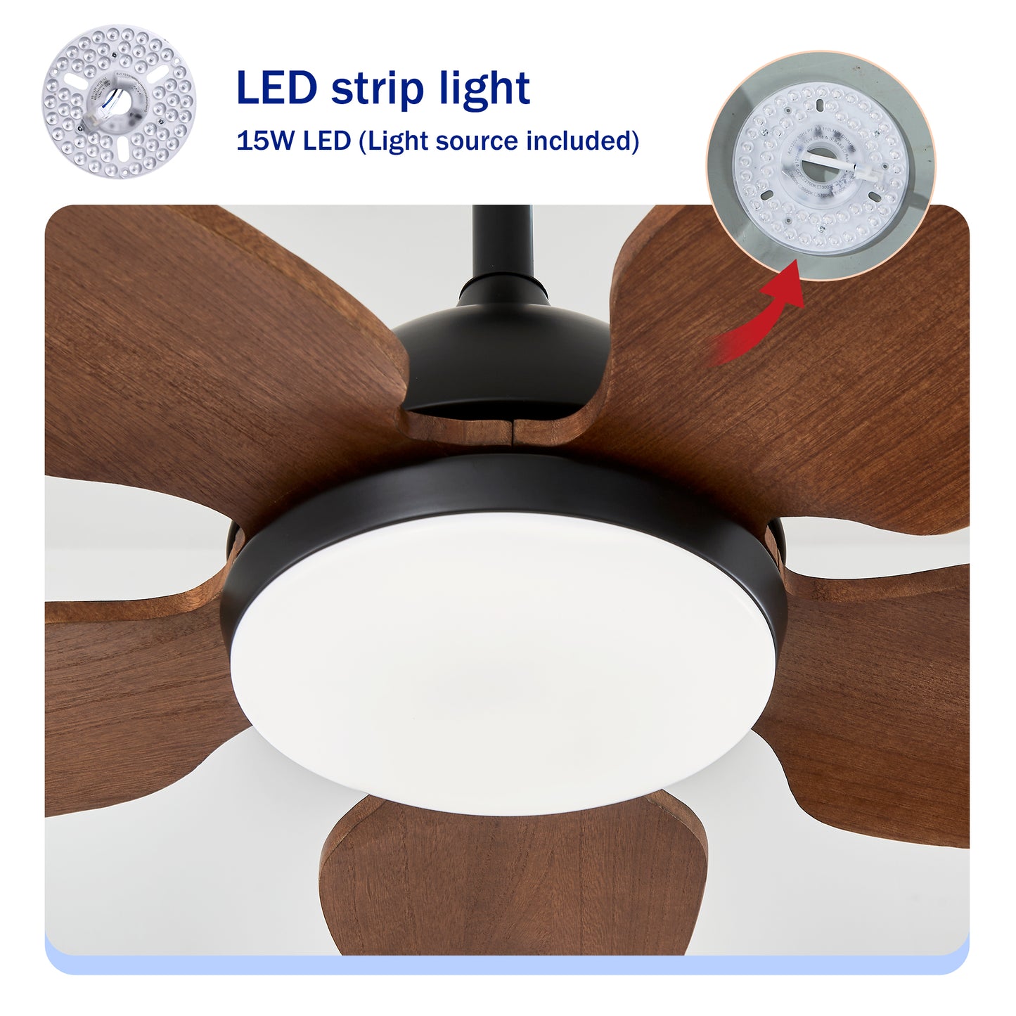 52" Black Brown Reversible Ceiling Fan with Light - view 8