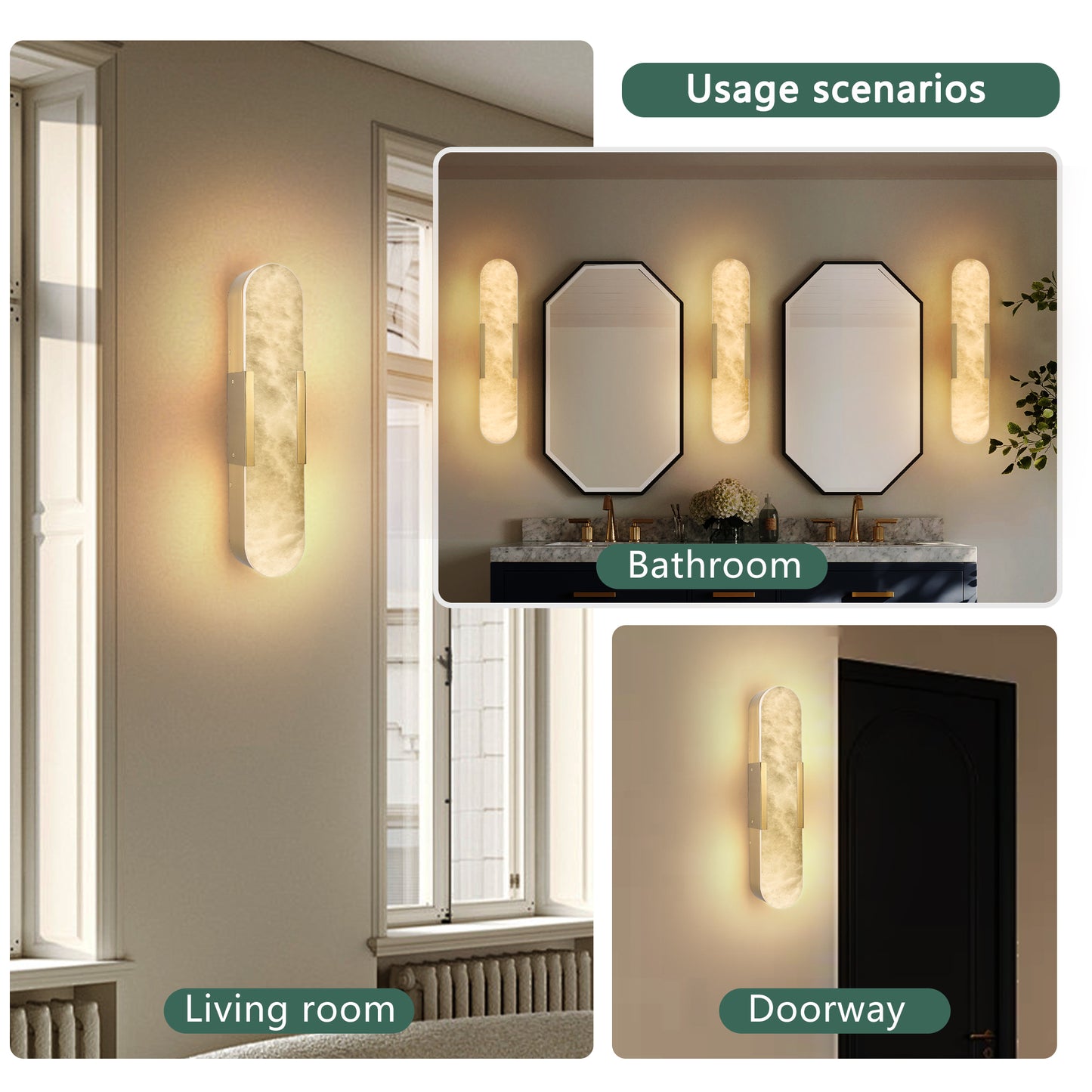 19.7" Gold Natural Marble Wall Light, Set of 2 - view 4