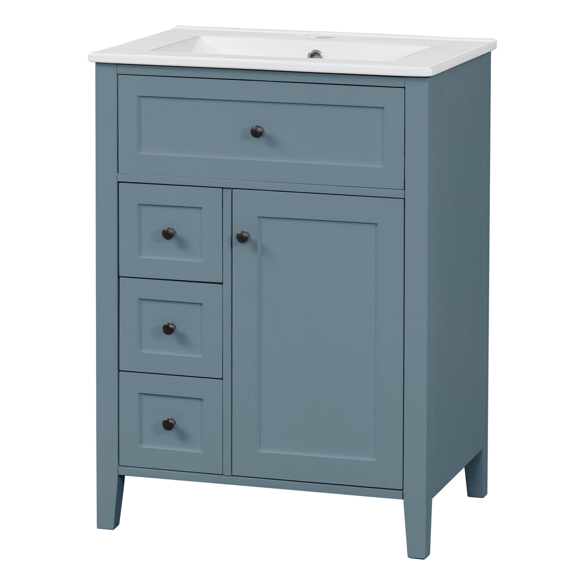 24" Blue Gray Bathroom Vanity with Ceramic Sink and 4 Drawers