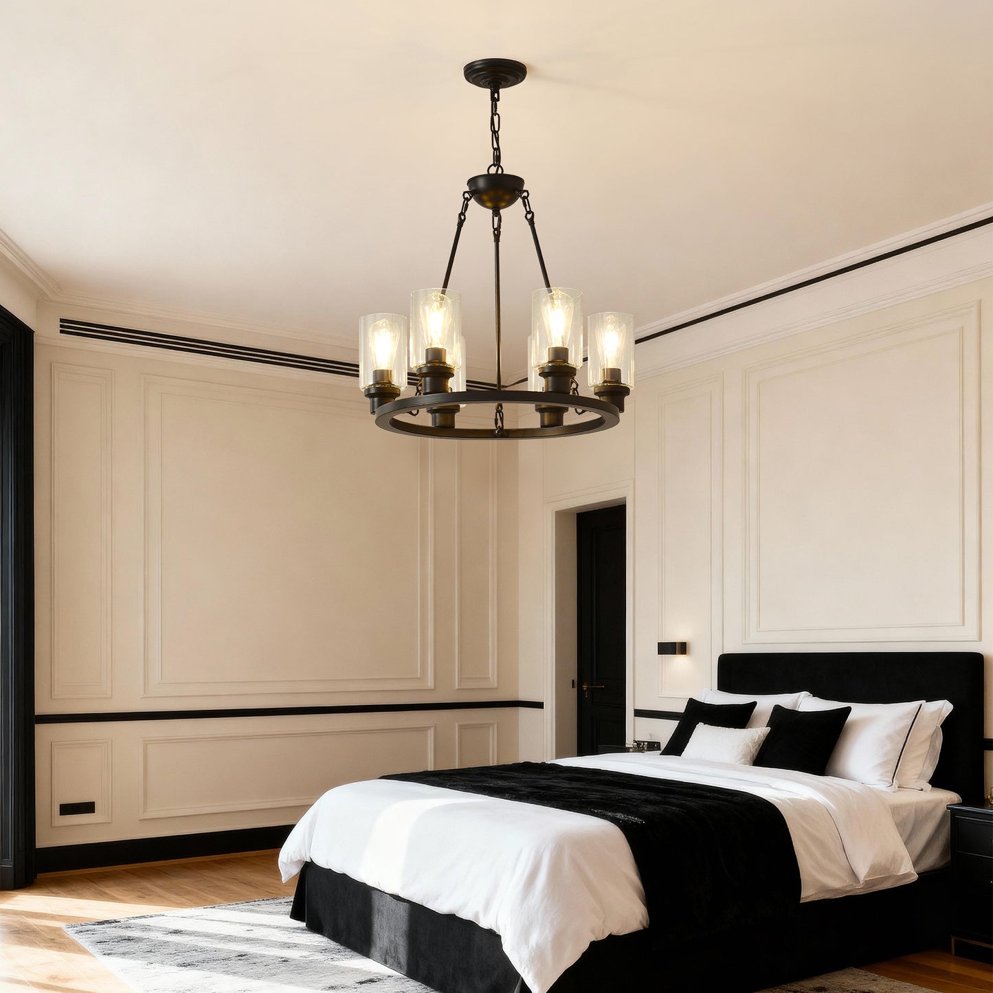6-Light Matte Black Wagon Wheel Chandelier - view 5