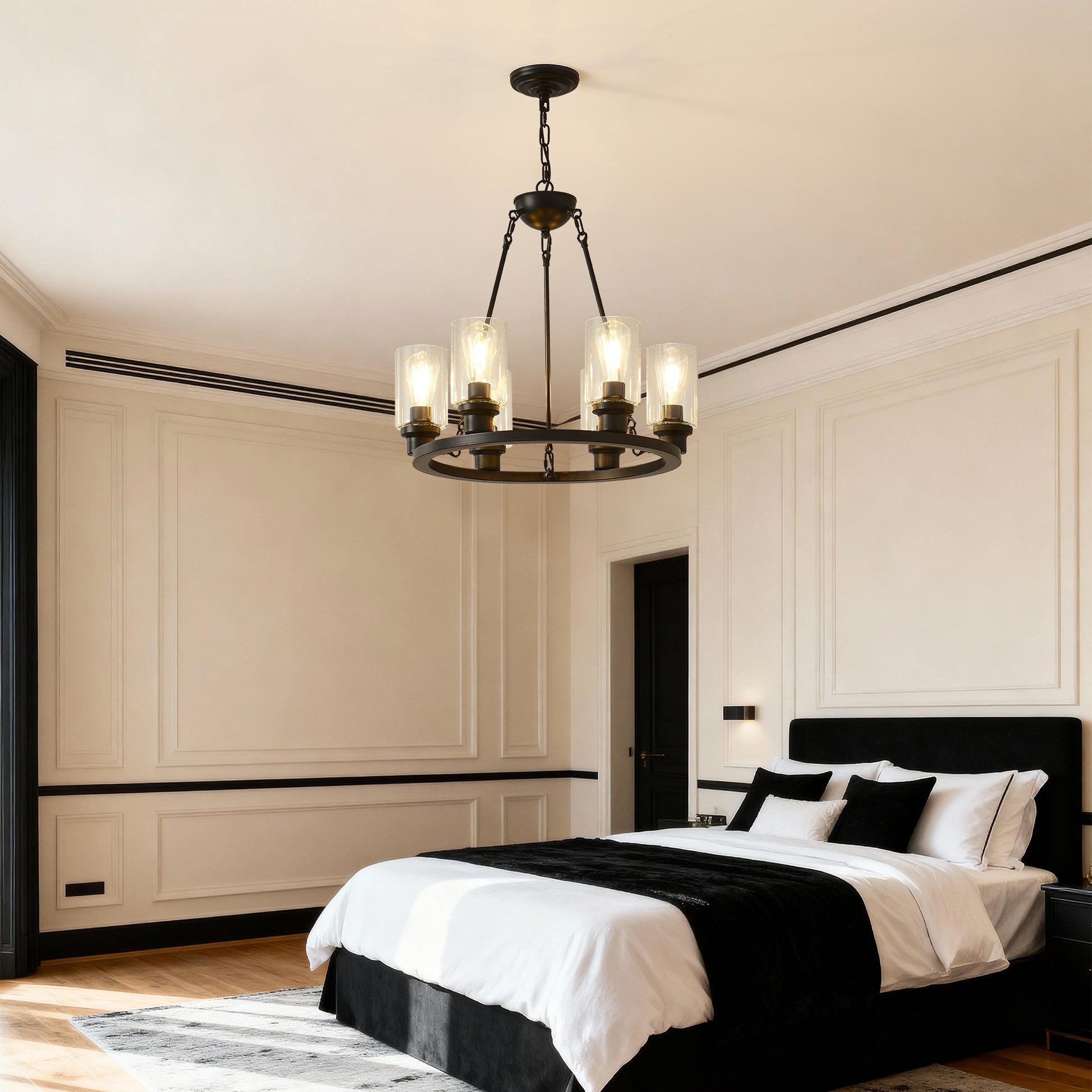 6-Light Matte Black Wagon Wheel Chandelier - view 5