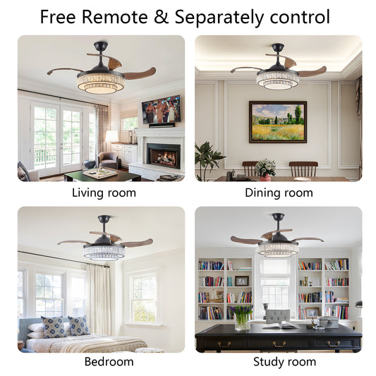 48" Black Crystal Retractable Ceiling Fan with Remote - view 2