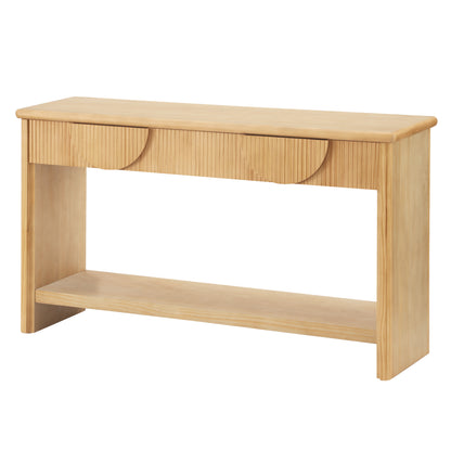 55" Natural Fluted Console Table with 2 Drawers and Shelf