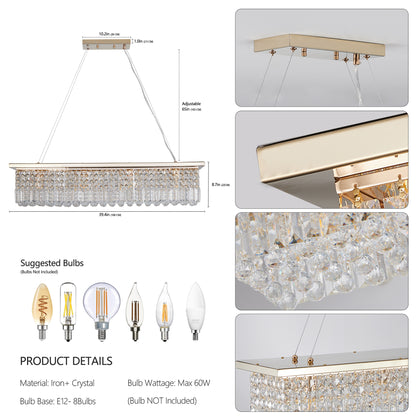 39.4" 8-Light Gold Raindrop Crystal Chandelier - view 8