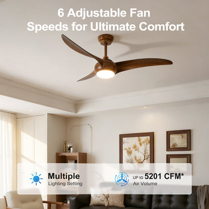 52" Wood Finish Ceiling Fan with LED Light and Remote - view 8