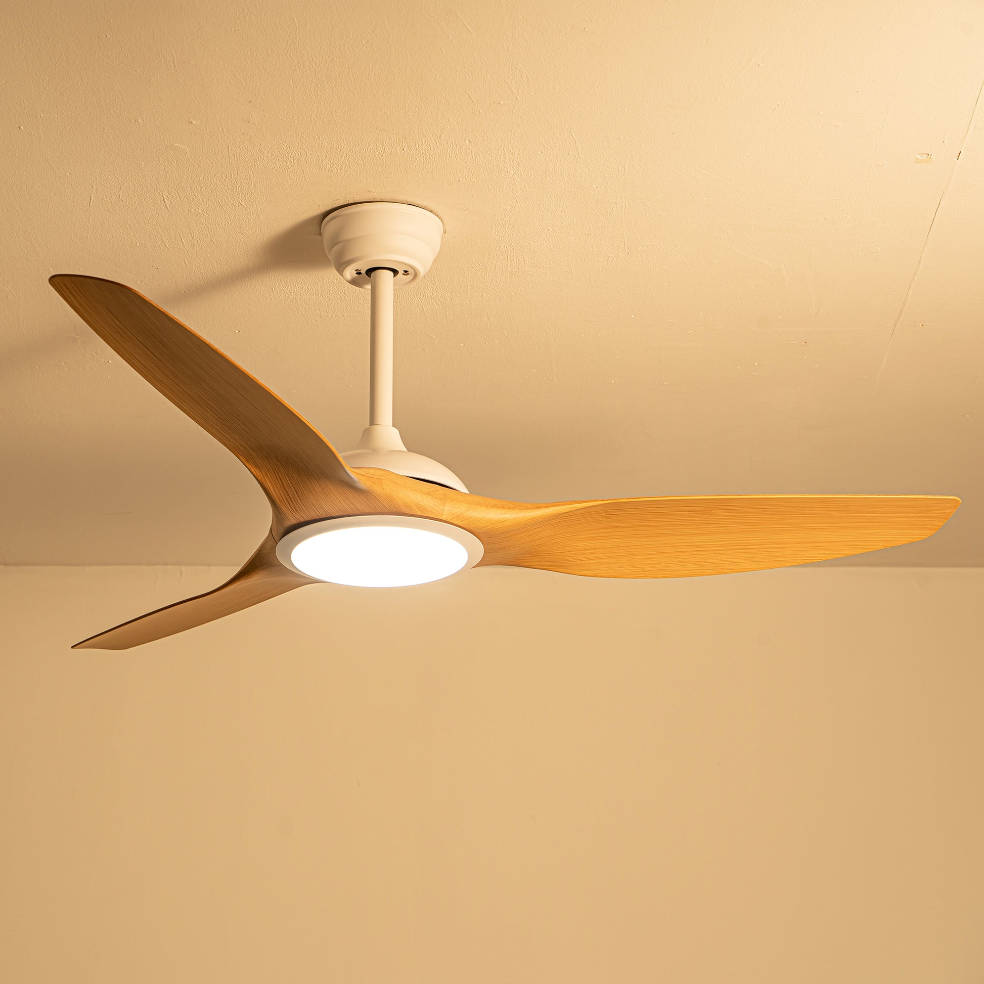 52" Matte White & Natural Wood Ceiling Fan with Remote - view 13