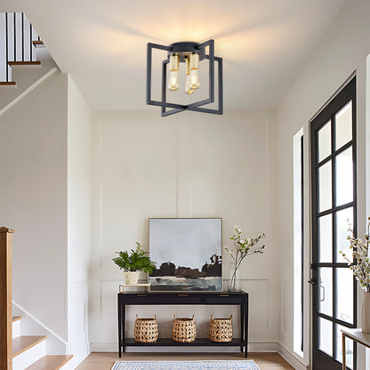3-Light Black & Gold Geometric Semi Flush Chandelier - view 2