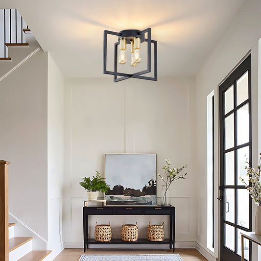 3-Light Black & Gold Geometric Semi Flush Chandelier - view 2