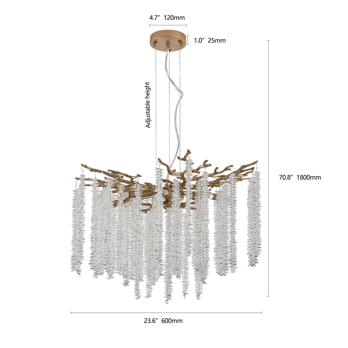 24" Gold Cascading Crystal Pendant Light - view 10