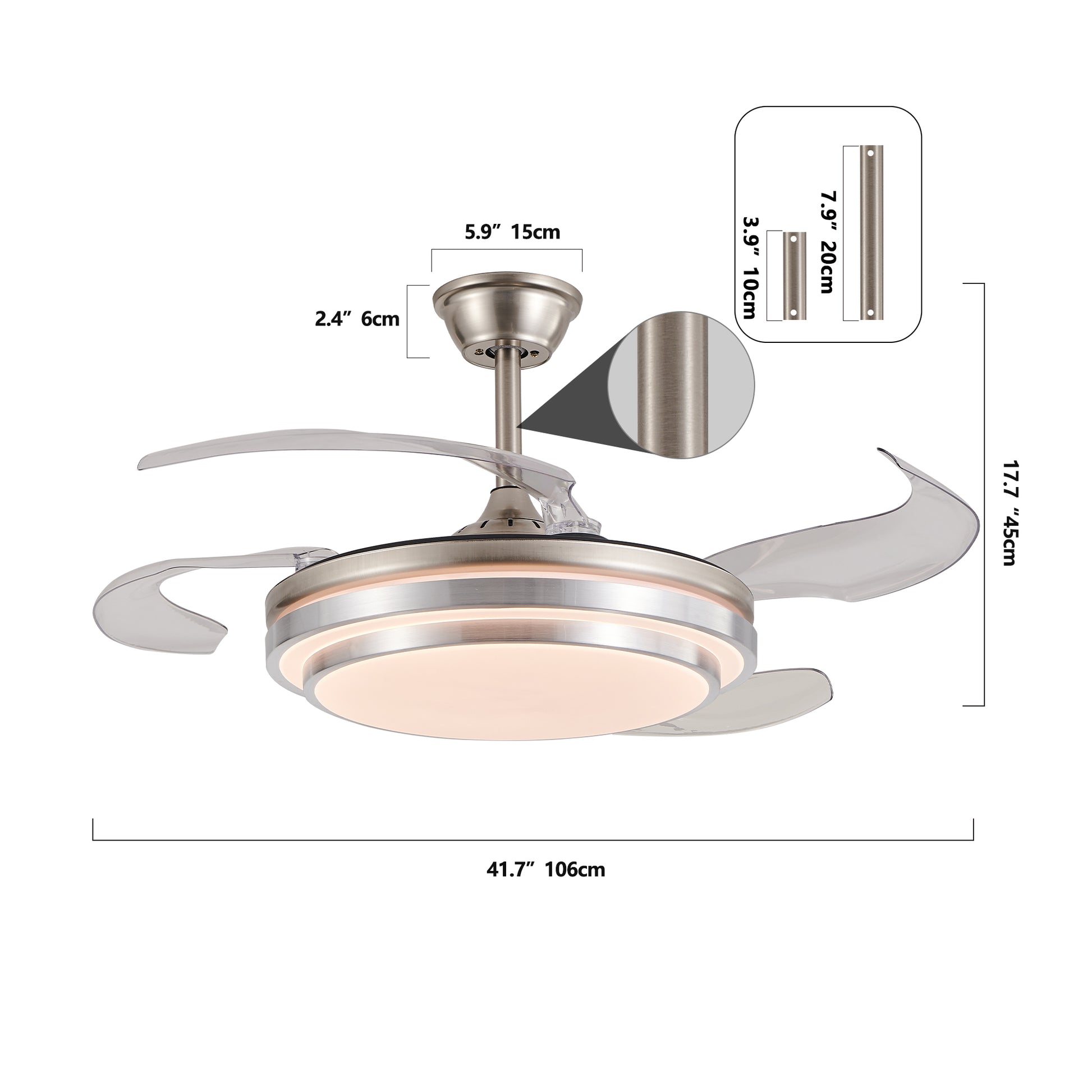 42" Chrome 3-Tier Retractable Ceiling Fan with Remote - view 12