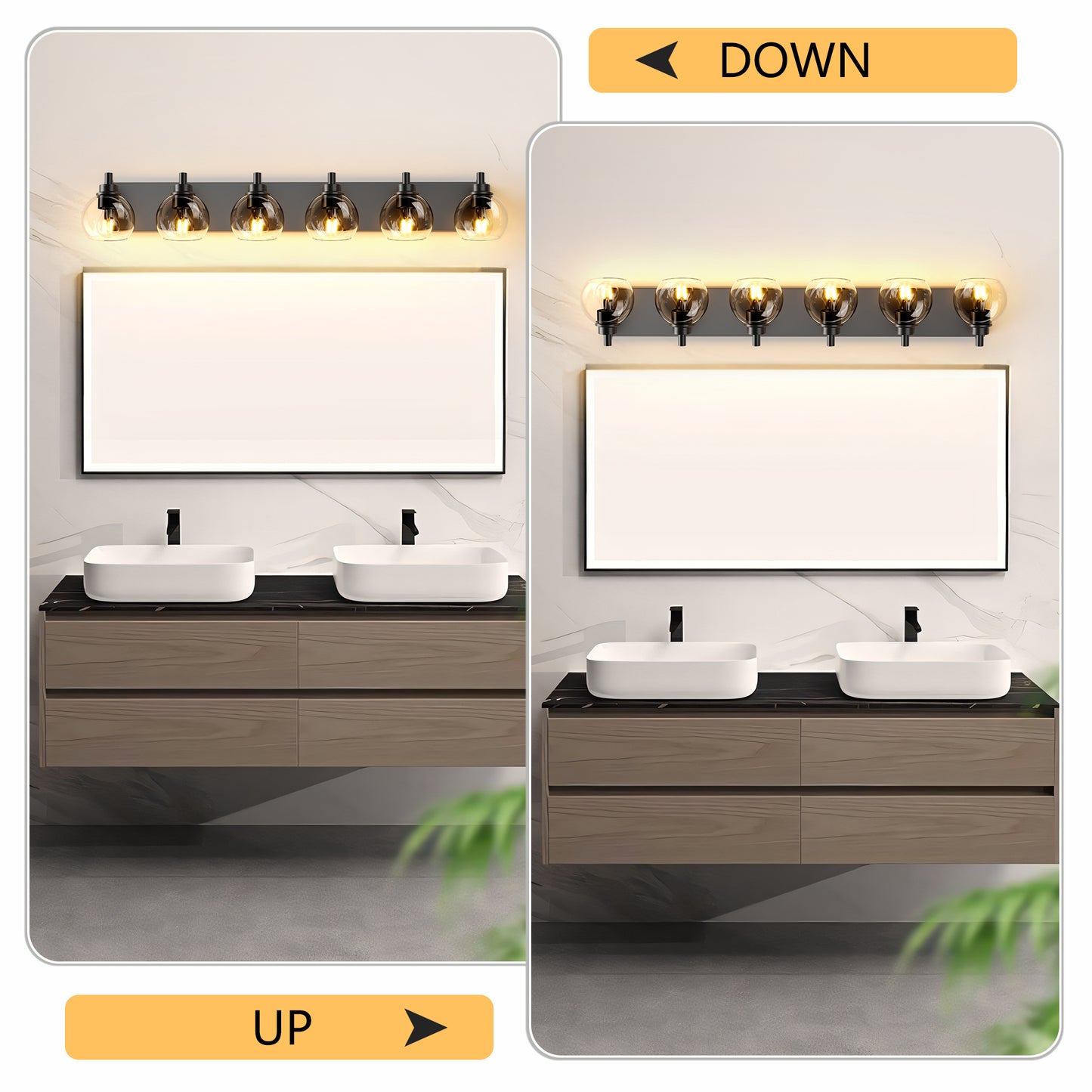 6-Light Black Farmhouse Vanity Light with Glass Shade - view 5