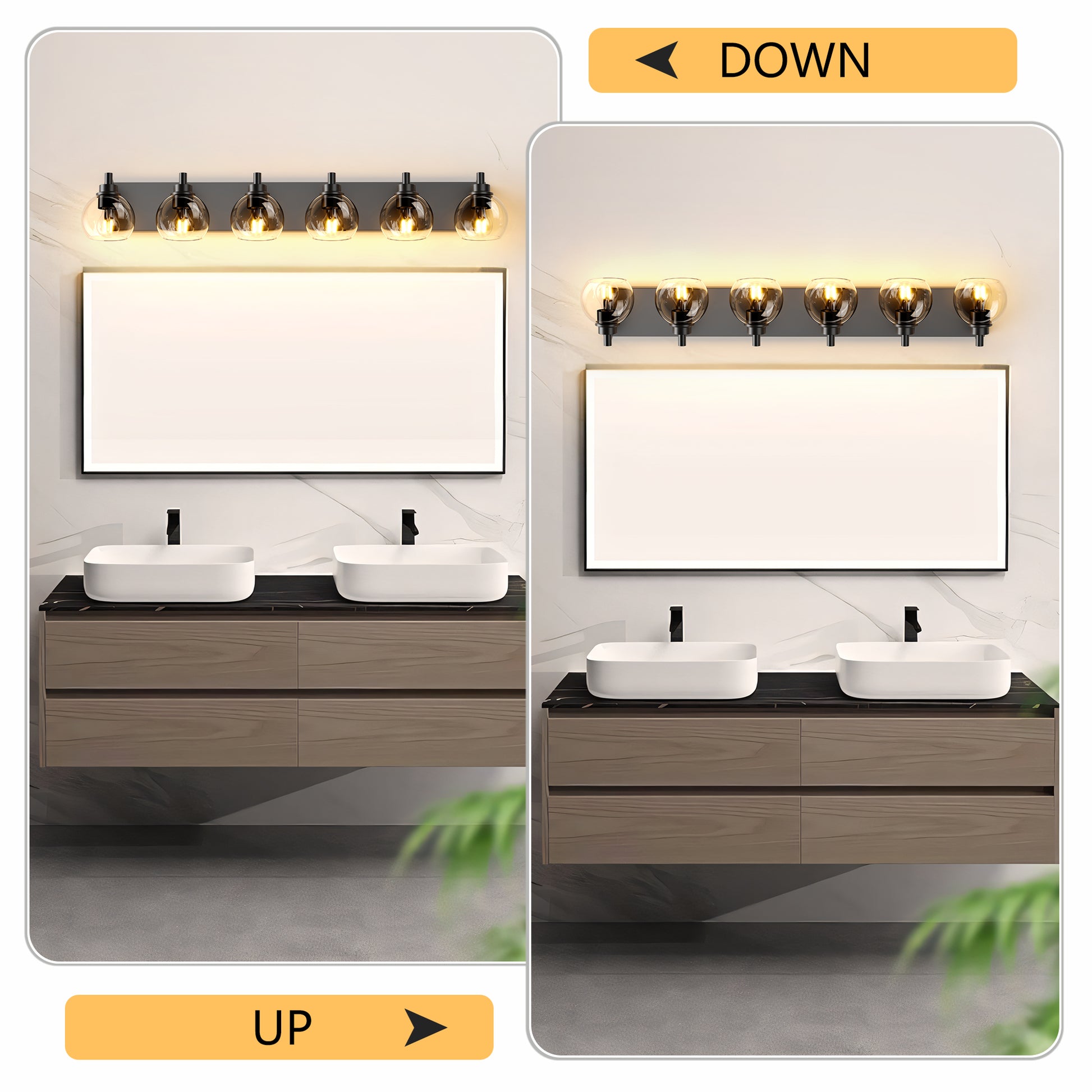 6-Light Black Farmhouse Vanity Light with Glass Shade - view 5