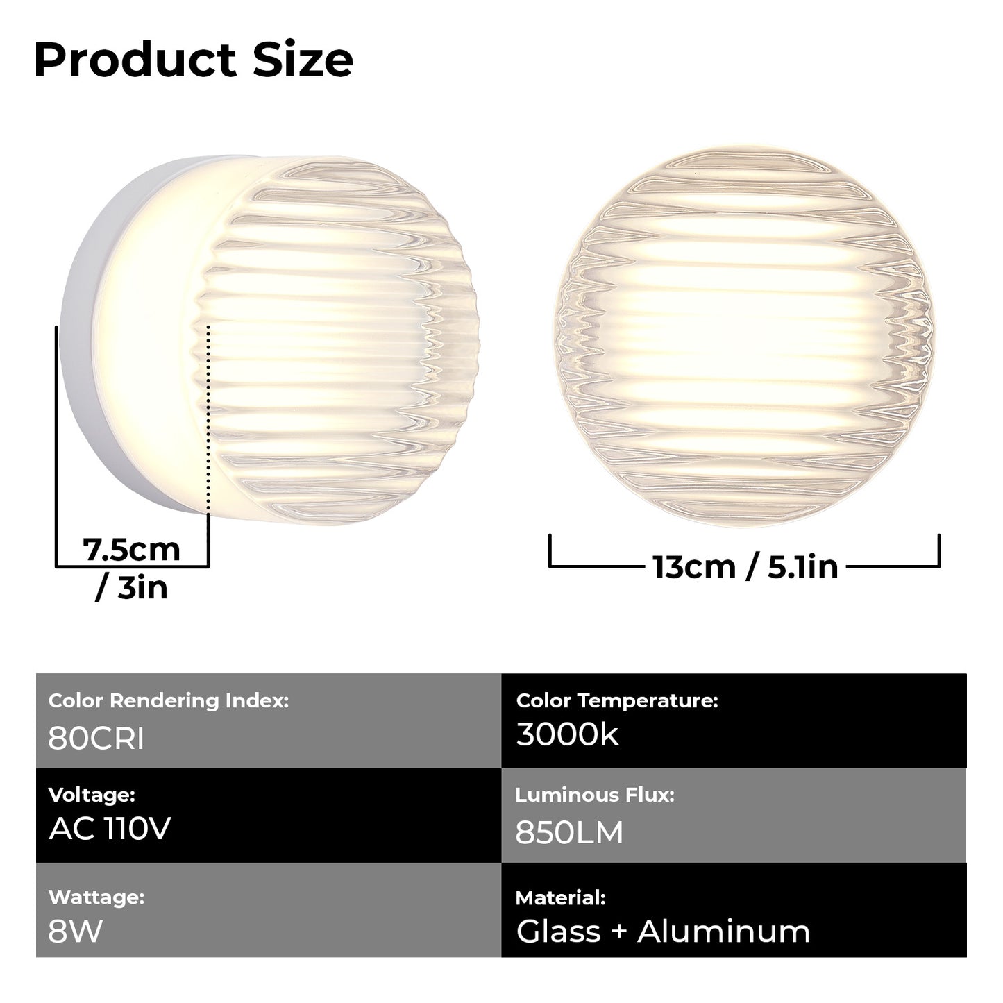 White Minimalist Round LED Wall Light with Glass Shade - view 4