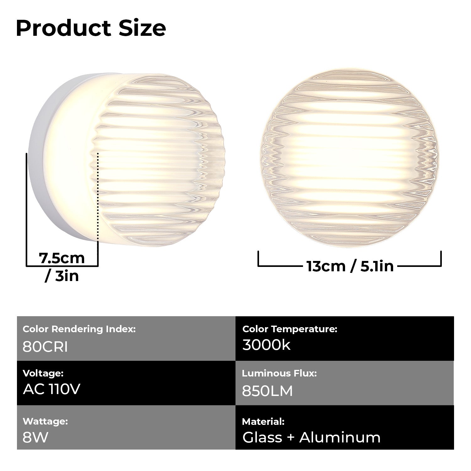 White Minimalist Round LED Wall Light with Glass Shade - view 4