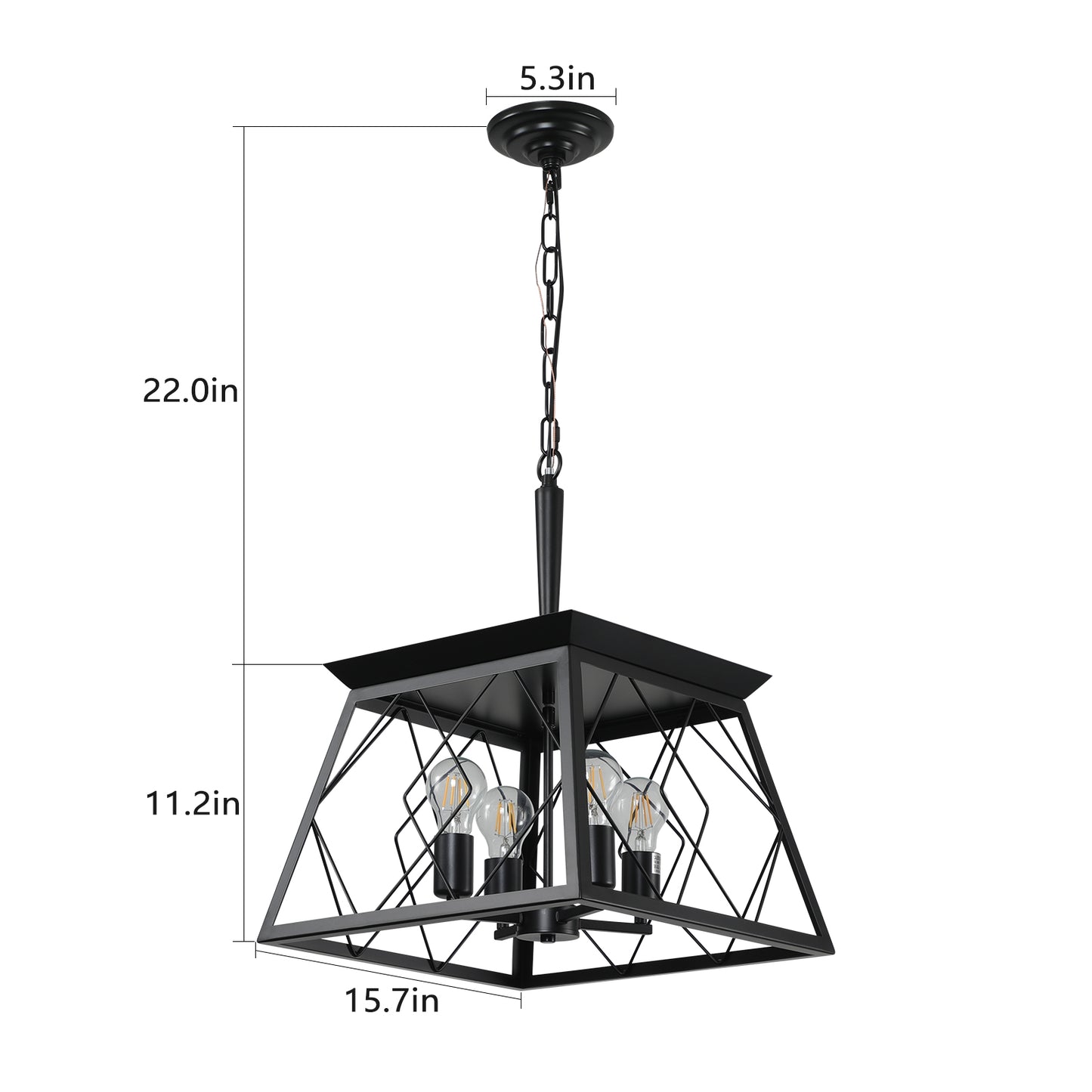 16" 4-Light Black Industrial Cage Chandelier - view 8