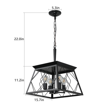 16" 4-Light Black Industrial Cage Chandelier - view 8