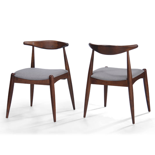 Set of 2 Walnut Rubberwood Dining Chairs with Light Gray Cushion
