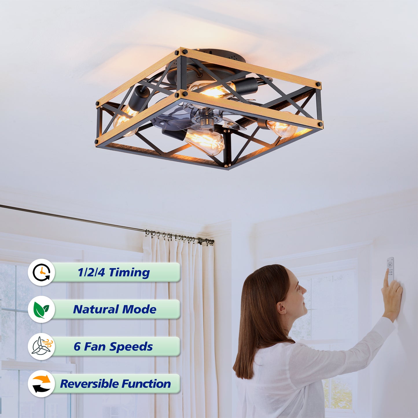22.6" Bronze Flush Mount Ceiling Fan with Remote - view 14