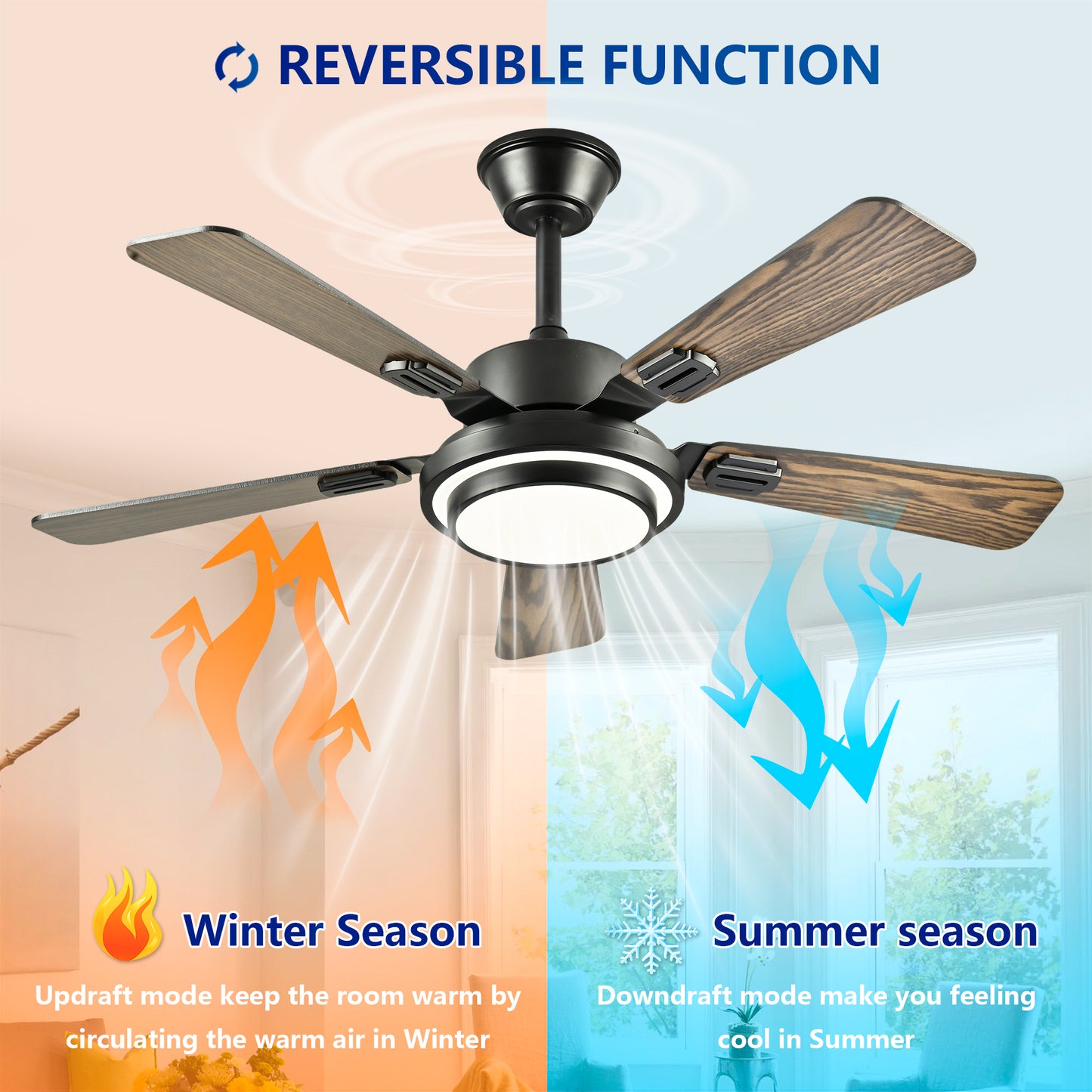 42" Matte Black Ceiling Fan with Dimmable LED Light - view 11