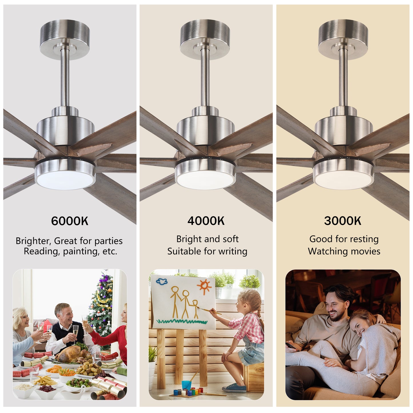 70" Nickel Finish Ceiling Fan with Light - view 8