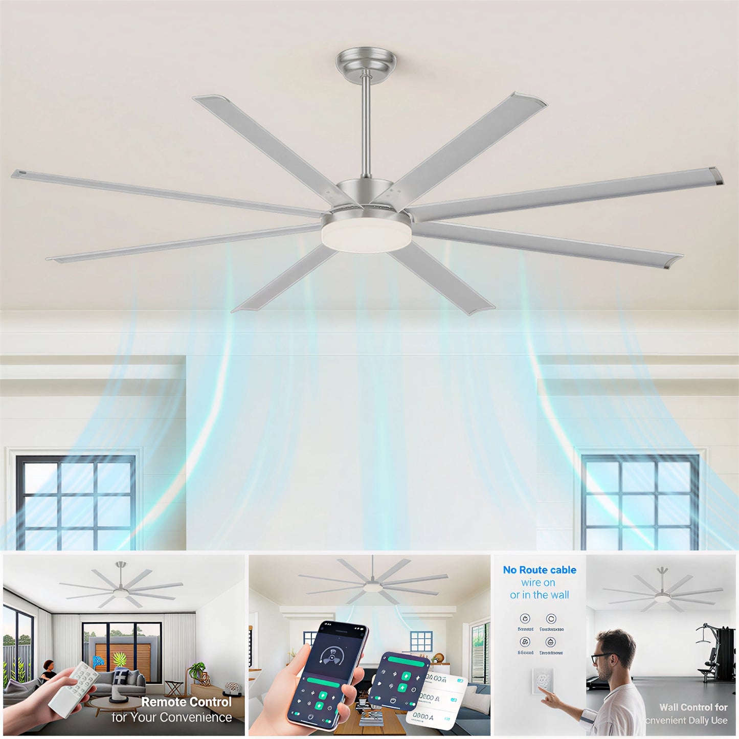88" Silver Industrial Aluminum Ceiling Fan with Remote - view 6