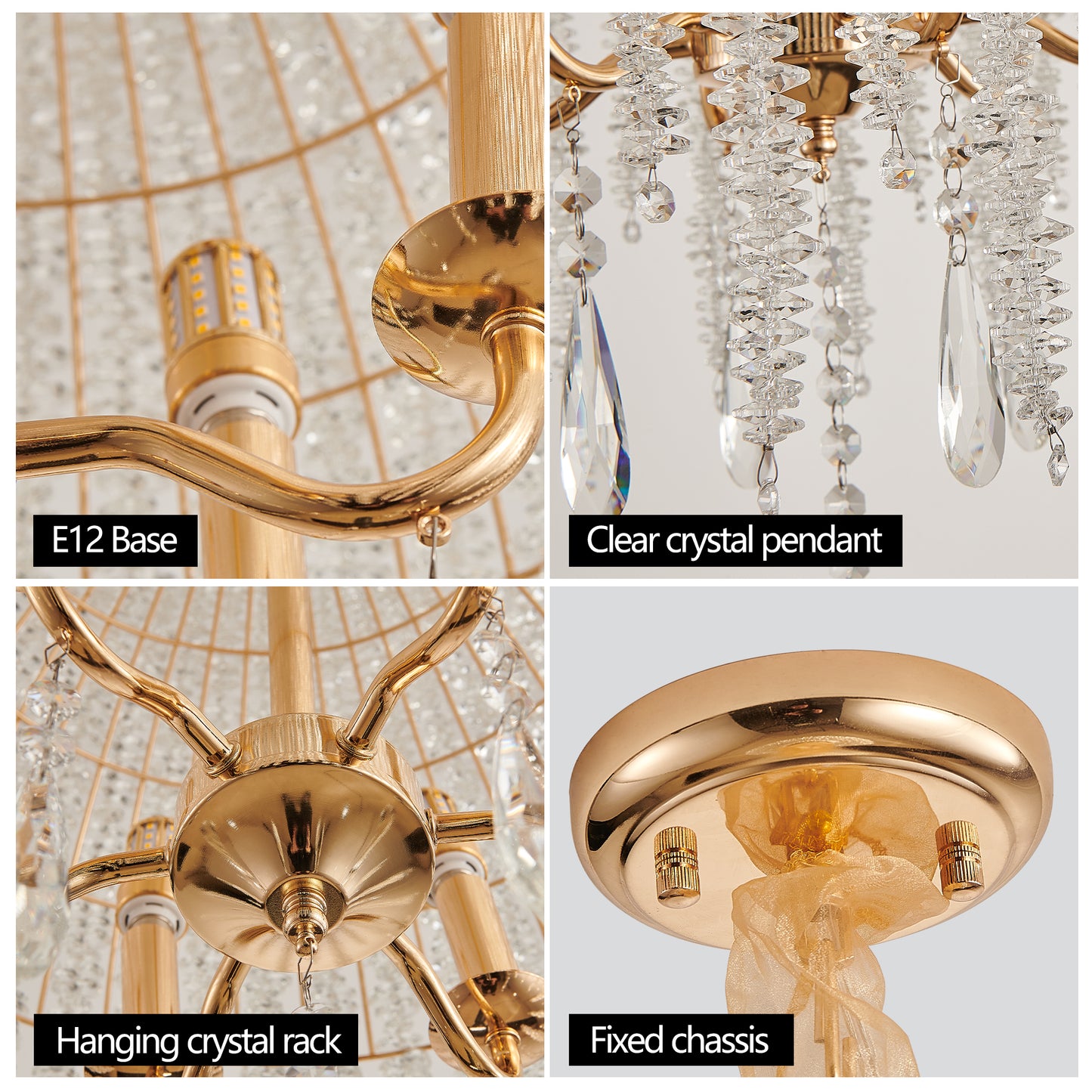 20" 6-Light Gold Crystal Waterfall Chandelier - view 7