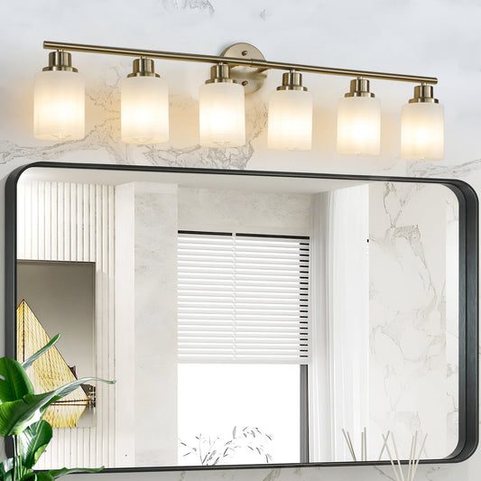 39" 6-Light Gold Vanity Wall Light with Frosted Glass